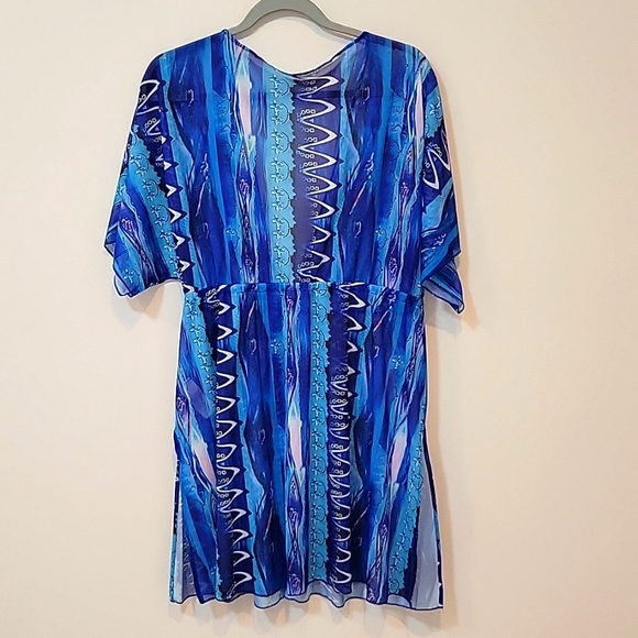 Cupshe Women's Swim Cover Up Short Dress Mini Blue Tropical Front Tie Large NWT - Picture 4 of 4